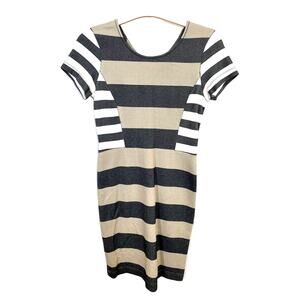 DEREK LAM 10 CROSBY Striped Side Panel Bodycon Sheath Dress Gray Size 4